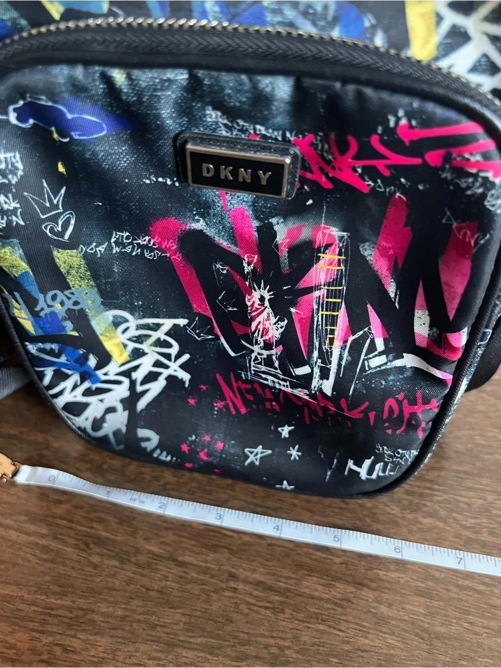 DKNY NYC Graffiti Crossbody Bag Y2K Black Pink Streetwear Mini Messenger Purse